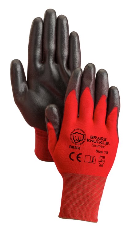 GLOVE NYLON RED 15 GAUGE;BLACK PU PALM - Latex, Supported